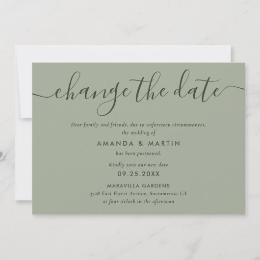 Eenvoudige saliegroene uitstel datumkaart aankondiging (Voorkant)