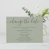 Eenvoudige saliegroene uitstel datumkaart aankondiging (Staand voorkant)