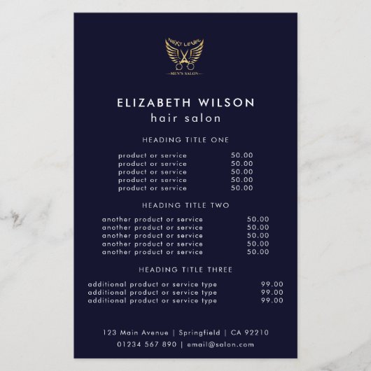 Eenvoudige Salon Service Menu Flyer (Voorkant)