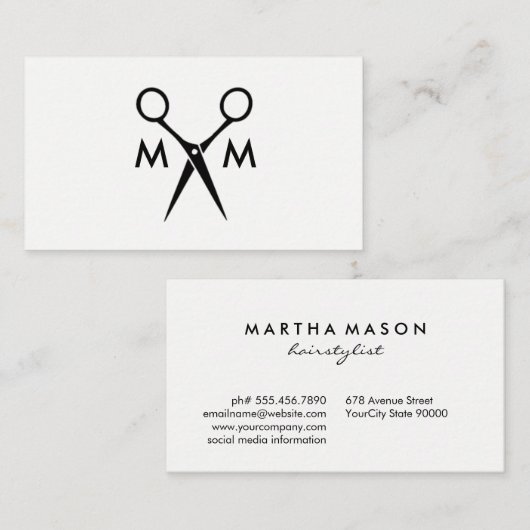 Eenvoudige salonschaar-monogram visitekaartje (Voorkant / Achterkant)