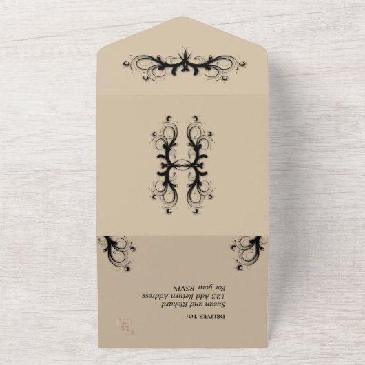 Eenvoudige Sandstone Tri Fold w Rsvp Wedding All In One Uitnodiging (Buitenkant)