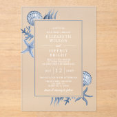 Eenvoudige Sandy Seashells Beach bruiloft Acryl Uitnodigingen (Voorkant)