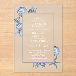 Eenvoudige Sandy Seashells Beach bruiloft Acryl Uitnodigingen