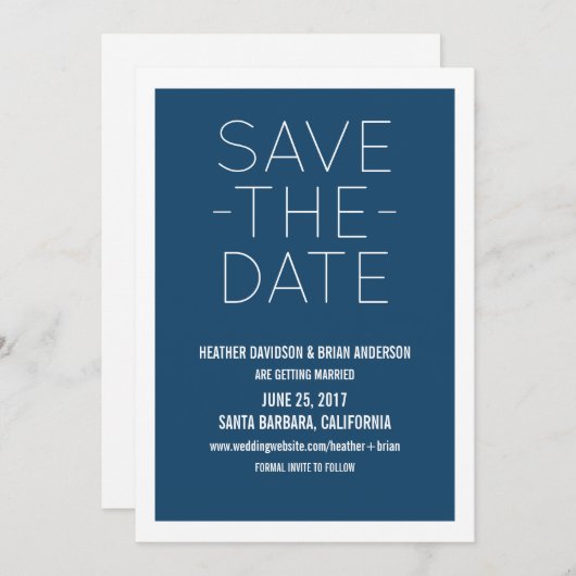 Eenvoudige Save the Date-uitnodiging, Blauw Save The Date (Voorkant / Achterkant)