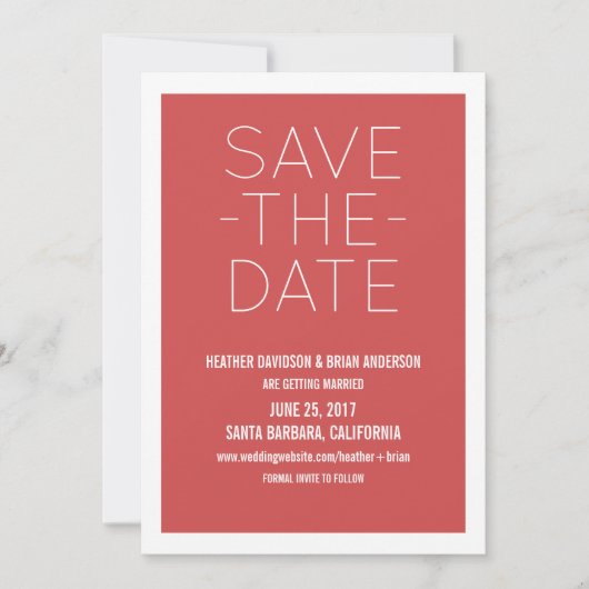 Eenvoudige Save the Date uitnodiging, Rood (Voorkant)
