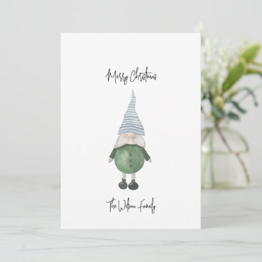 Eenvoudige Scandinavische Groene Kabouter Prettig Feestdagenkaart (Staand voorkant)