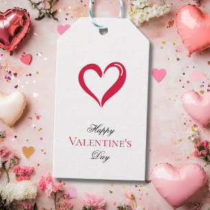 Eenvoudige scharlaken hart gelukkig Valentijnsdag Cadeaulabel