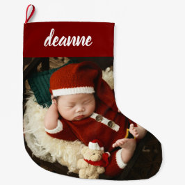 Eenvoudige Schattige Baby's Eerste Kerstmis 1 Foto Grote Kerstsok