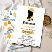 Eenvoudige schattige bouwwagen kinder 1e verjaarda kaart