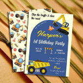 Eenvoudige schattige bouwwagen kinder 1e verjaarda kaart