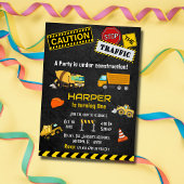 Eenvoudige schattige bouwwagen kinder 1e verjaarda kaart