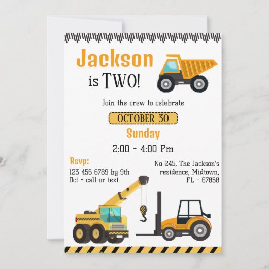 Eenvoudige schattige bouwwagen kinder 2e verjaarda kaart (Voorkant)