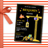 Eenvoudige schattige bouwwagen kinder 2e verjaarda kaart