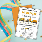 Eenvoudige schattige bouwwagen kinder 2e verjaarda kaart