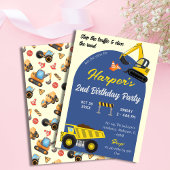 Eenvoudige schattige bouwwagen kinder 2e verjaarda kaart