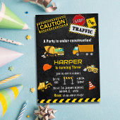 Eenvoudige schattige bouwwagen kinder 3e verjaarda kaart