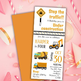 Eenvoudige schattige bouwwagen kinder 4e verjaarda kaart