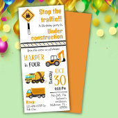 Eenvoudige schattige bouwwagen kinder 4e verjaarda kaart