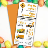 Eenvoudige schattige bouwwagen kinder 5e verjaarda kaart