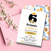 Eenvoudige schattige bouwwagen kinder 6e verjaarda kaart