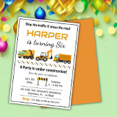 Eenvoudige schattige bouwwagen kinder 6e verjaarda kaart