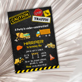 Eenvoudige schattige bouwwagen kinder 6e verjaarda kaart