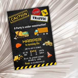 Eenvoudige schattige bouwwagen kinder 6e verjaarda kaart
