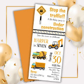 Eenvoudige schattige bouwwagen kinder 7e verjaarda kaart