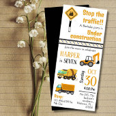 Eenvoudige schattige bouwwagen kinder 7e verjaarda kaart