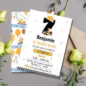 Eenvoudige schattige bouwwagen kinder 7e verjaarda kaart