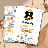 Eenvoudige schattige bouwwagen kinder 8e verjaarda kaart