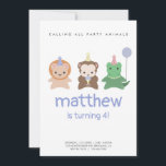 Eenvoudige schattige dieren minimale verjaardag kaart<br><div class="desc">Schattigee kinder bellen alle feestbeesten verjaardagsuitnodiging.</div>