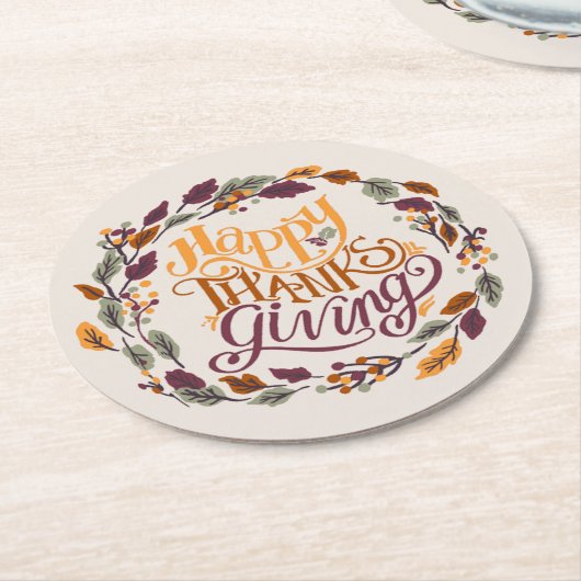 Eenvoudige schattige Happy Thanksgiving pompoen He Ronde Kartonnen Onderzetter (Gebogen)