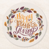 Eenvoudige schattige Happy Thanksgiving pompoen He Ronde Kartonnen Onderzetter (Voorkant)