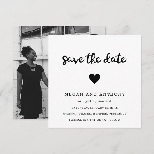 Eenvoudige Schattige Hart Foto Moderne Bruiloft Save The Date (Voorkant / Achterkant)