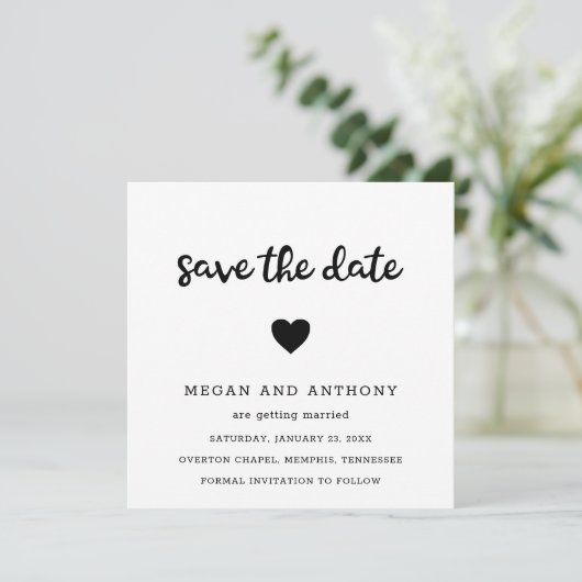 Eenvoudige Schattige Hart Foto Moderne Bruiloft Save The Date (Staand voorkant)