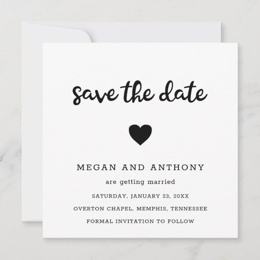 Eenvoudige Schattige Hart Foto Moderne Bruiloft Save The Date (Voorkant)