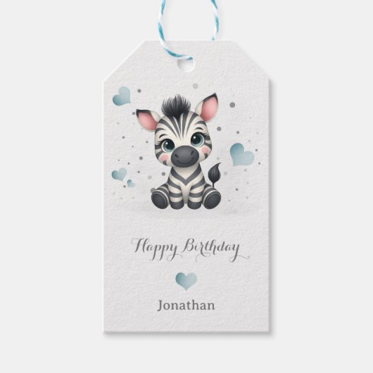 Eenvoudige schattige kleine cartoonzebra cadeaulabel (Voorkant)