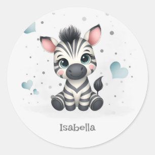 Eenvoudige schattige kleine cartoonzebra  ronde sticker
