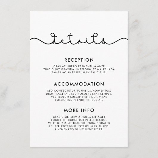 Eenvoudige schattige lettertype bruiloft gast info informatiekaartje (Voorkant)