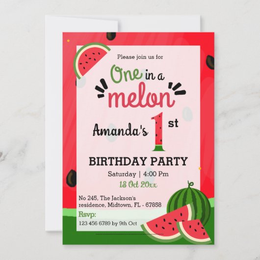 Eenvoudige schattige moderne One in a Melon 1st Bi Kaart (Voorkant)