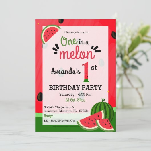 Eenvoudige schattige moderne One in a Melon 1st Bi Kaart (Staand voorkant)