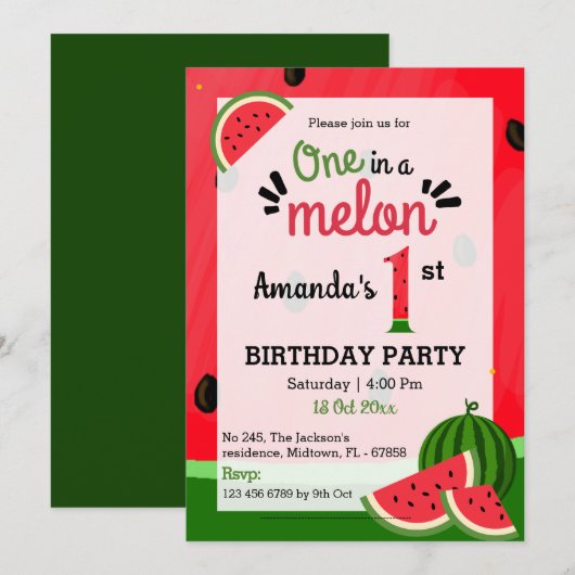 Eenvoudige schattige moderne One in a Melon 1st Bi Kaart (Voorkant / Achterkant)