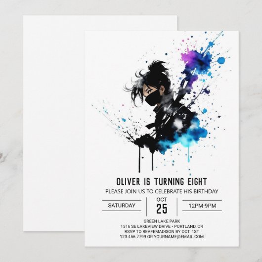 Eenvoudige Schattige Ninja Boy digitale verjaardag Kaart (Voorkant / Achterkant)