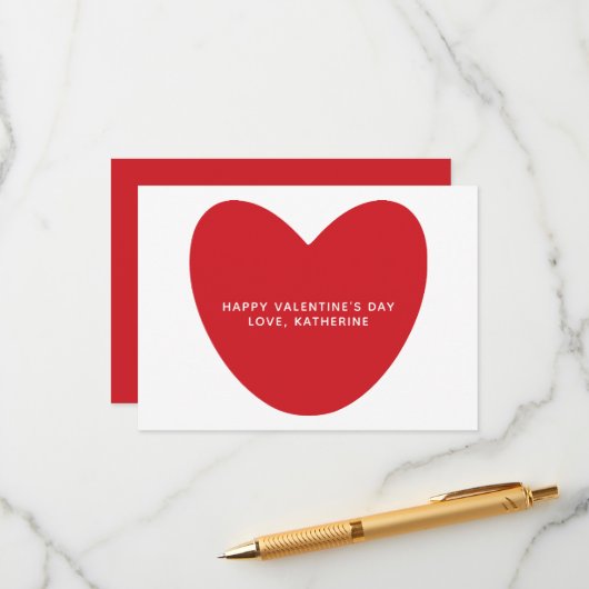 Eenvoudige schattige rode hart aangepaste Valentij Informatiekaartje (Voorkant / Achterkant in situ)