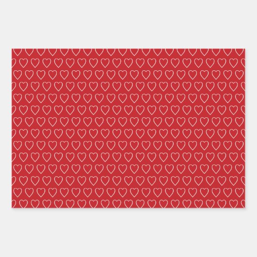 Eenvoudige schattige rode witte harten patroon Val Inpakpapier Vel (Voorkant)