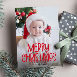 Eenvoudige schattige vrolijk kerstfeest één foto r feestdagenkaart