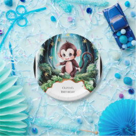 Eenvoudige Schattigee Aap Verjaardag Papieren Bordje