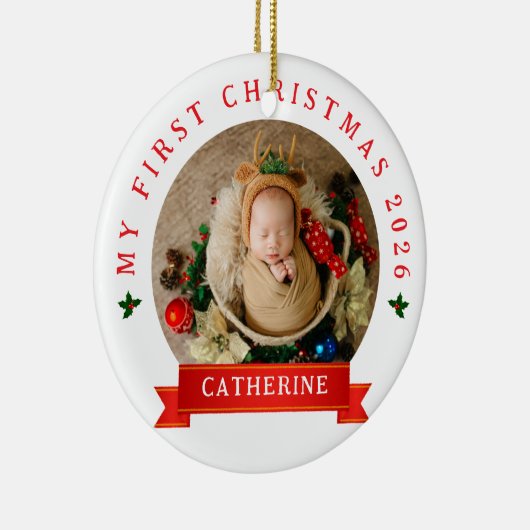 Eenvoudige Schattigee Baby's Eerste Kerst Custom N Keramisch Ornament (Rechts)