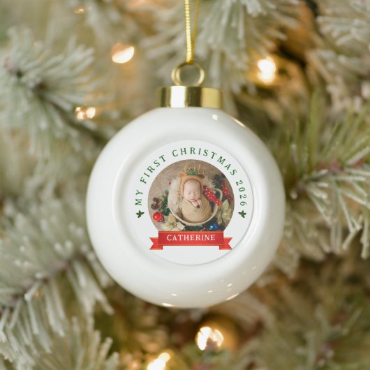 Eenvoudige Schattigee Baby's Eerste Kerst Custom N Keramische Bal Ornament (Boom)